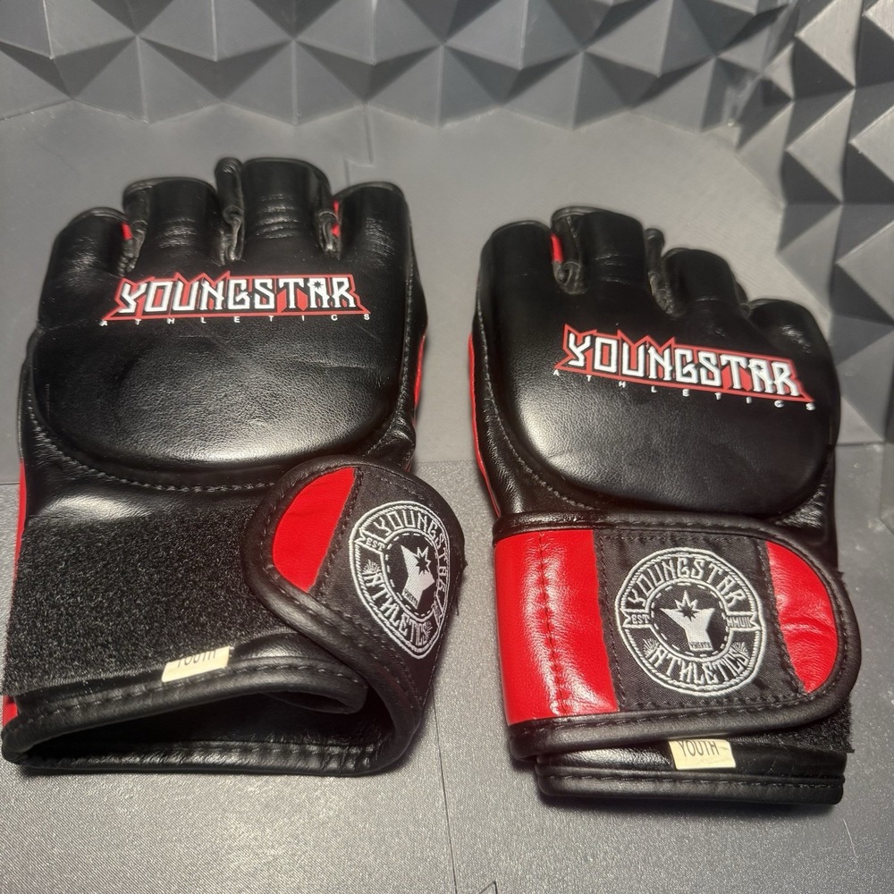 Youngstar Athletics Youth MMA Training Gloves Black Red Padded Fingerless